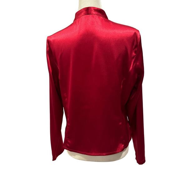 Laura Scott Red Embroidered Button Long Sleeve Down V-Neck - Size 12 - Picture 2 of 9